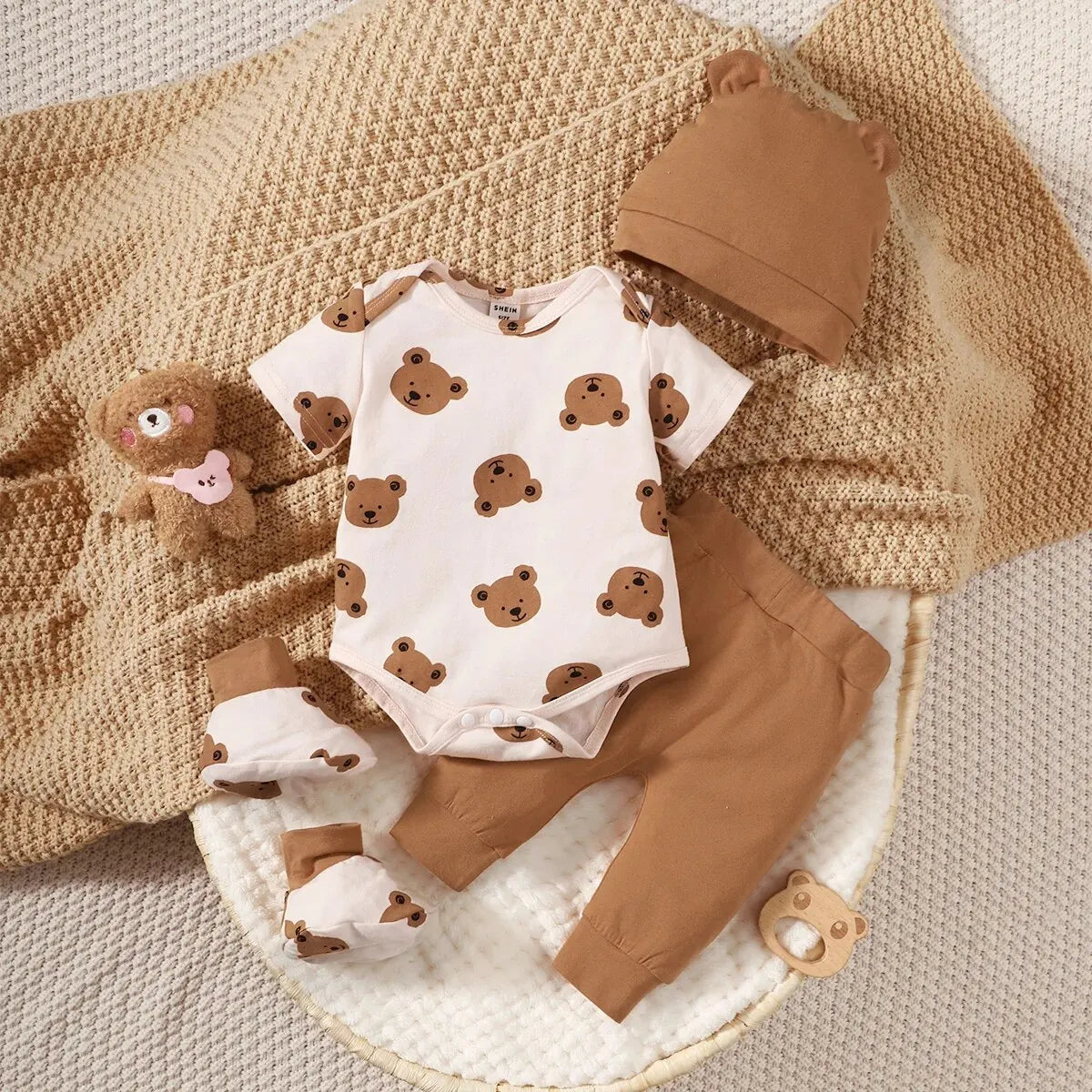 Variant image for BabyKleidung Neugeborene - 4-teiliges Baumwollset für 0-9 Monate mit Cartoon-Muster-1