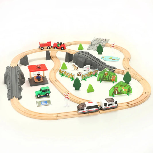 Train track wooden toy set for toddlers and children