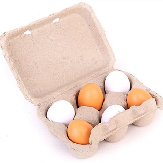 offener Montessori Eierkorb aus Pappe mit 6 Eiern, 3 weiss, 3 braun