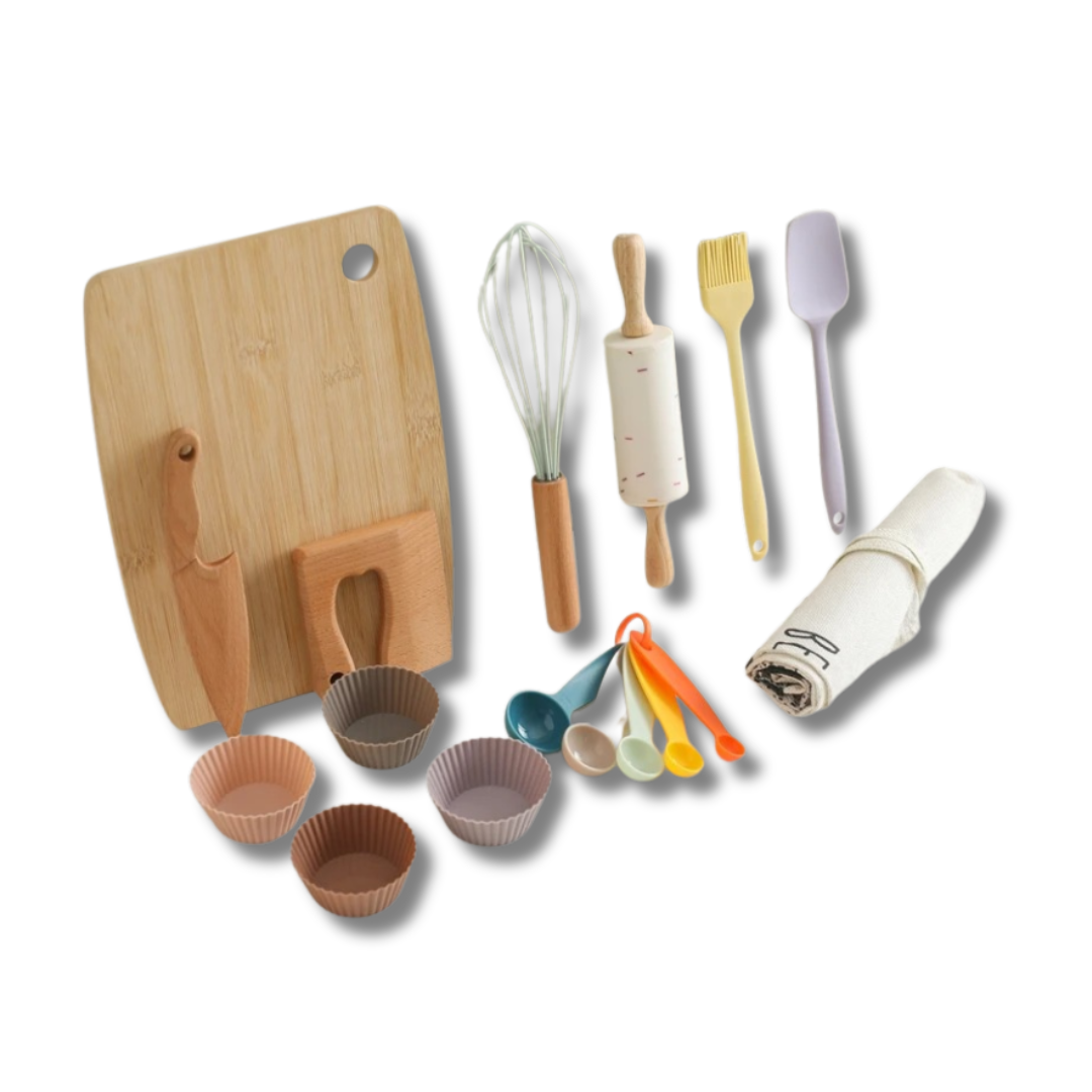 Montessori Kochset Spielzeug fuer Kinder um Kochen nachzuahmen