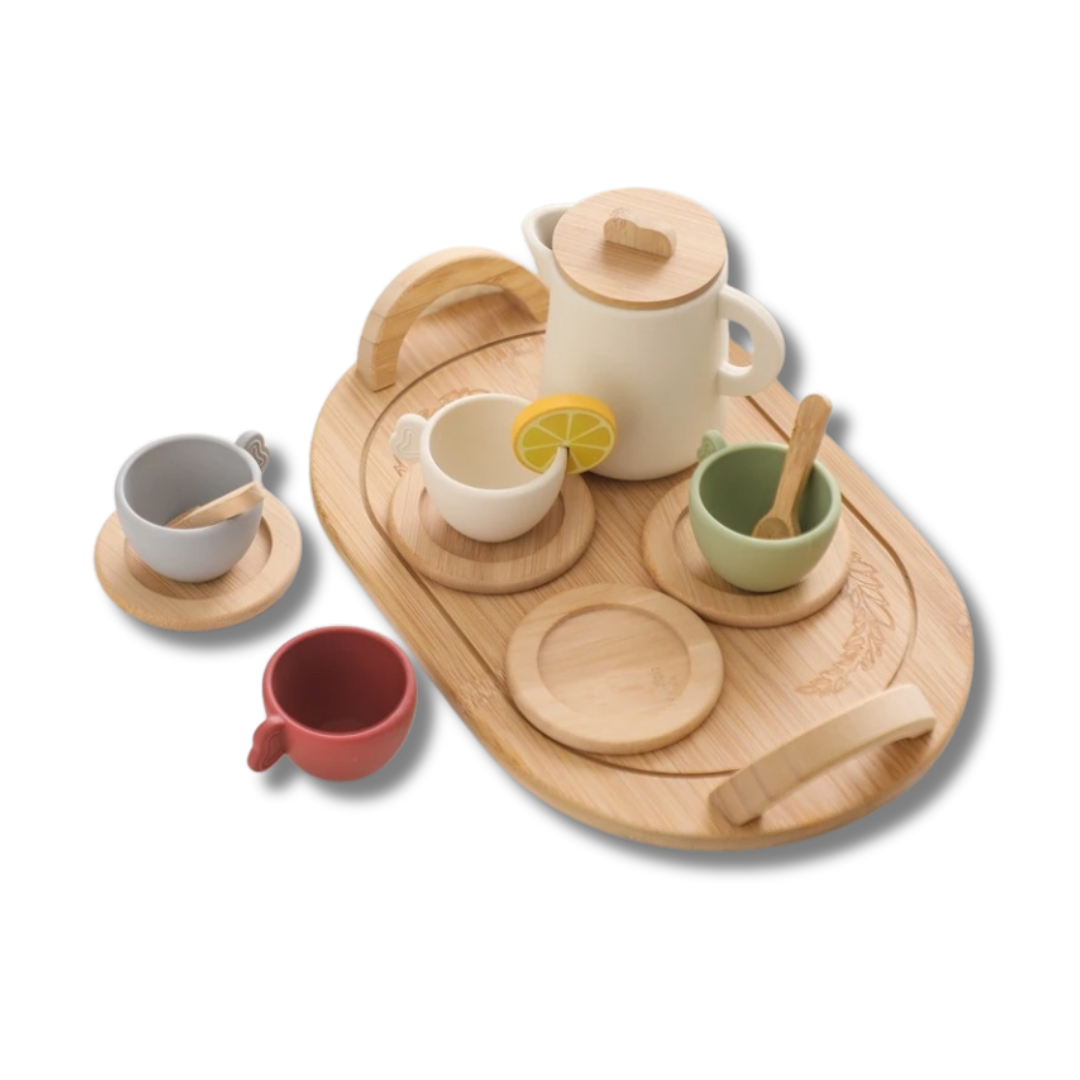 Montessori Teeset Spielzeug aus Holz fuer Kinder 