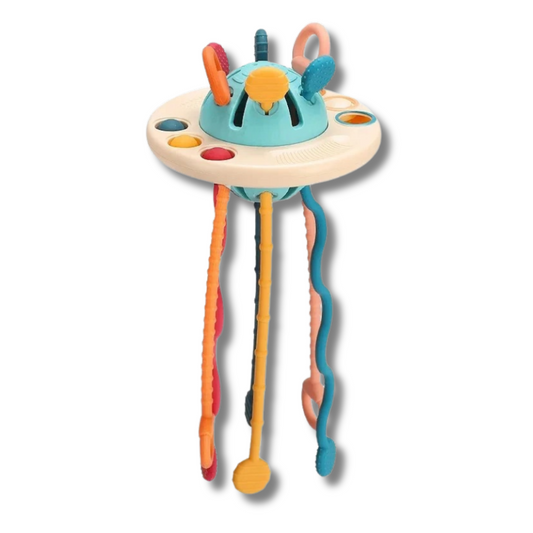Ein Spielzeug nach dem Montessori Prinzip mit welchem das Baby oder Kind Greifen und Ziehen lernen kann.