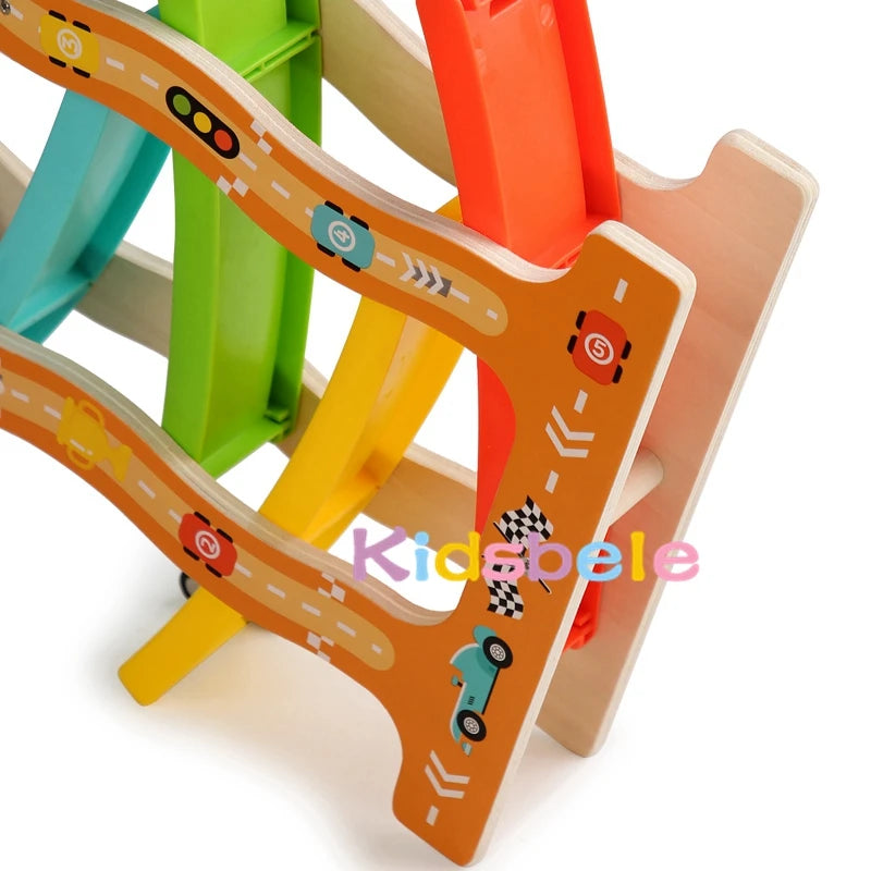 Montessori wooden car slide toy for toddlers and children