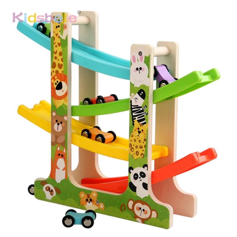 Montessori wooden car slide toy for toddlers and children