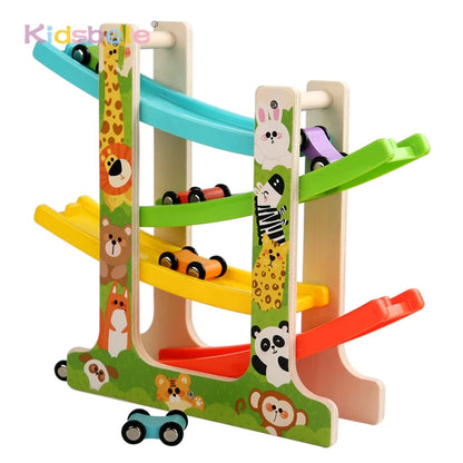 Montessori wooden car slide toy for toddlers and children