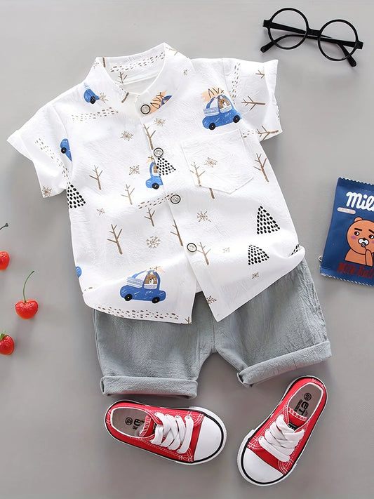Bärenmuster Sommer Set – Kurzärmliges Hemd und Shorts für Babys und Kleinkinder, Atmungsaktive Baumwolle, Ideal für Outdoor-Aktivitäten 1