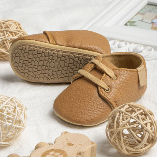 Meckior - Retro Babyschuhe aus Leder mit Rutschfester Gummi-Sohle für Erste Schritte 3