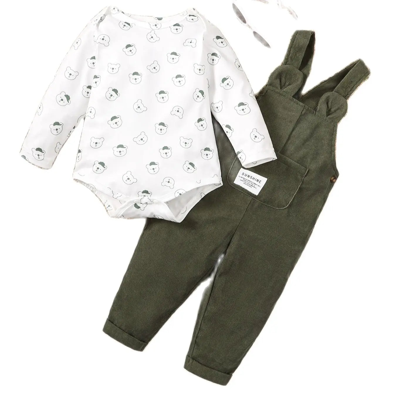 Variant image for Babyset Mit Bärenmotiv - Langarmoberteil Und Grüne Hose Für 3-24 Monate, Nachhaltige Materialien-1