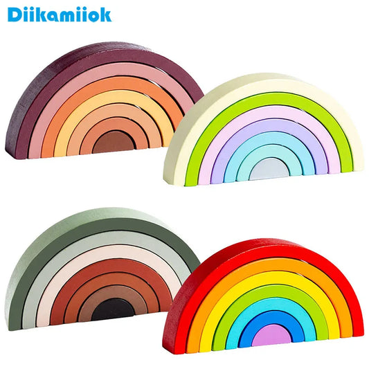 Montessori Rainbow Stacking Blocks Wooden Toys for Toddlers and Kids