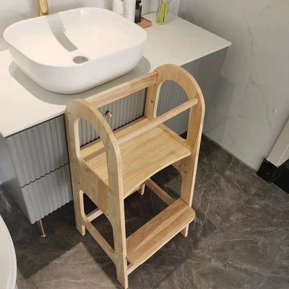 Tritthocker 2-stufig aus Holz für Kleinkinder zum Händewaschen Lernen