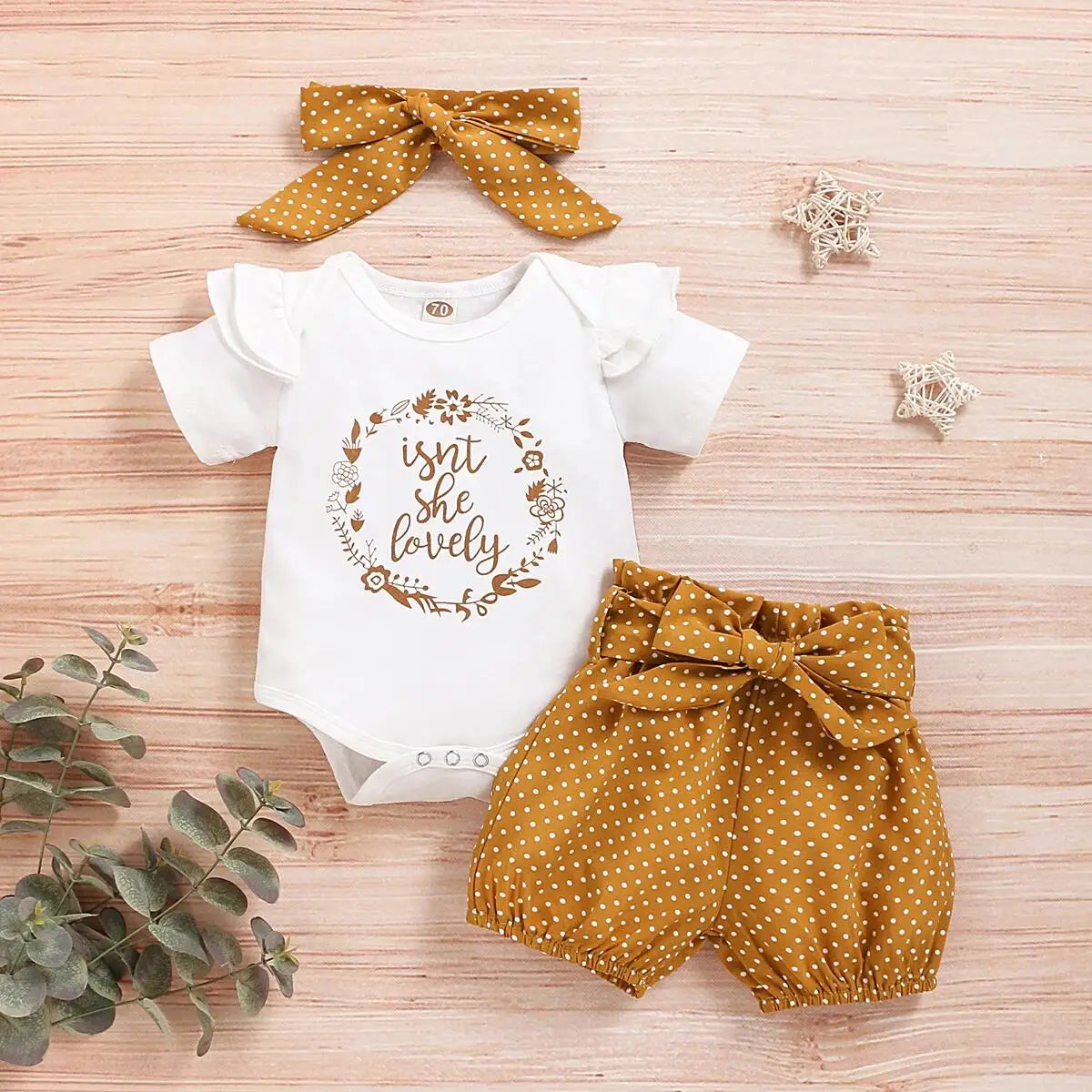 Baby Mädchen Strampler Set Aus Baumwolle - 3-teiliges Polka Dot Outfit Für Den Sommer 1