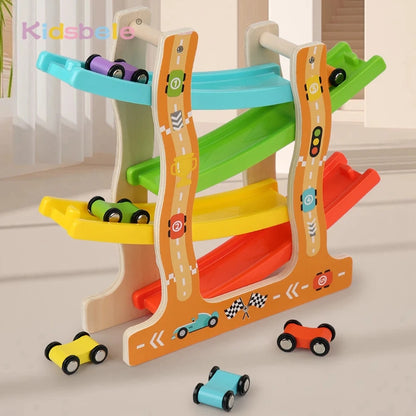 Montessori wooden car slide toy for toddlers and children