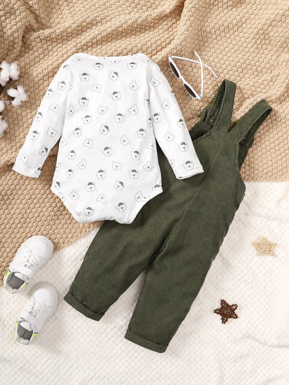 Babyset Mit Bärenmotiv - Langarmoberteil Und Grüne Hose Für 3-24 Monate, Nachhaltige Materialien 5