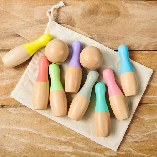 Montessori Bowlingspielzeug aus Holz für Kleinkinder und Kinder