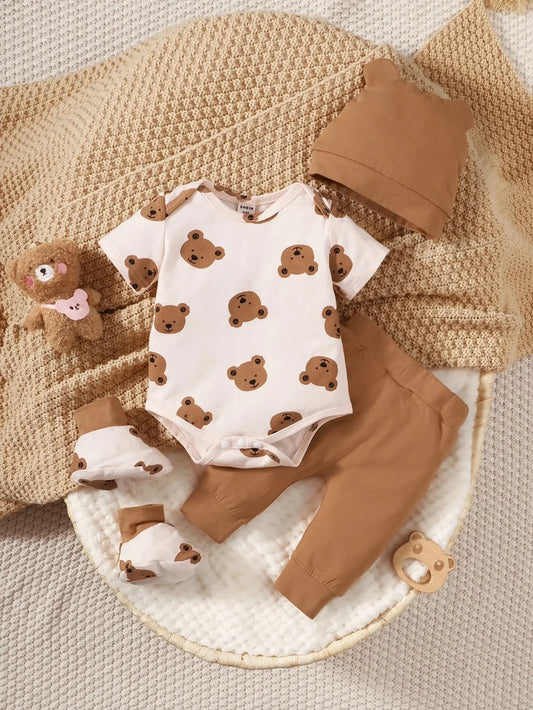 BabyKleidung Neugeborene - 4-teiliges Baumwollset für 0-9 Monate mit Cartoon-Muster 1