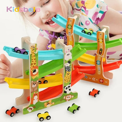 Montessori wooden car slide toy for toddlers and children