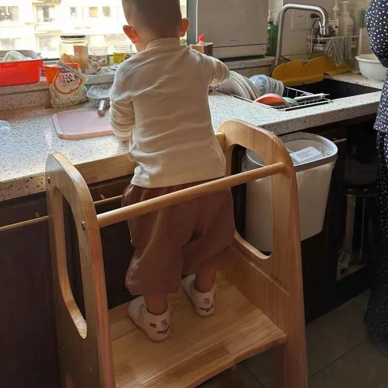 Tritthocker 2-stufig aus Holz für Kleinkinder zum Händewaschen Lernen