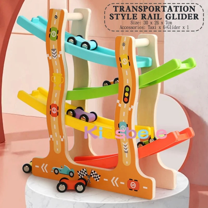 Montessori wooden car slide toy for toddlers and children