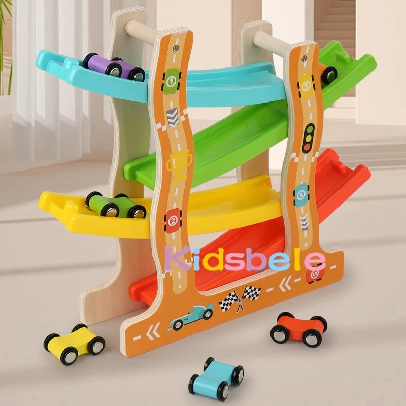 Montessori wooden car slide toy for toddlers and children