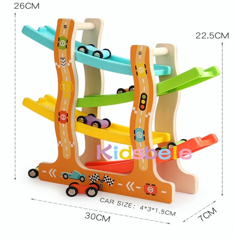 Montessori wooden car slide toy for toddlers and children