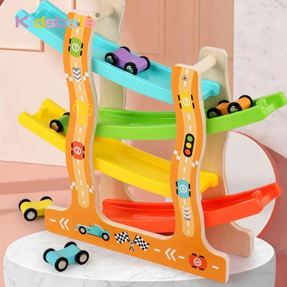 Montessori wooden car slide toy for toddlers and children